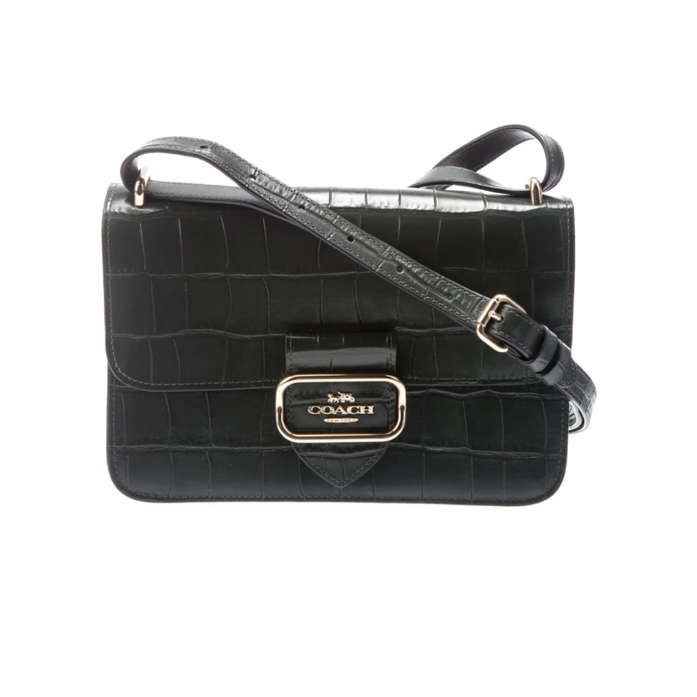 Coach Morgan Crocodile Embossed Leather Crossbody Bag - Black